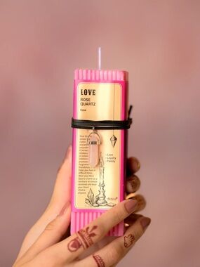 Love-Rose Quartz Crystal Point Energy Pendant Necklace & Scented Candle-Boho
